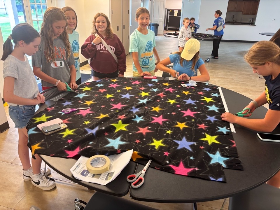 Fleece blanket project in progress at the August 30 event
